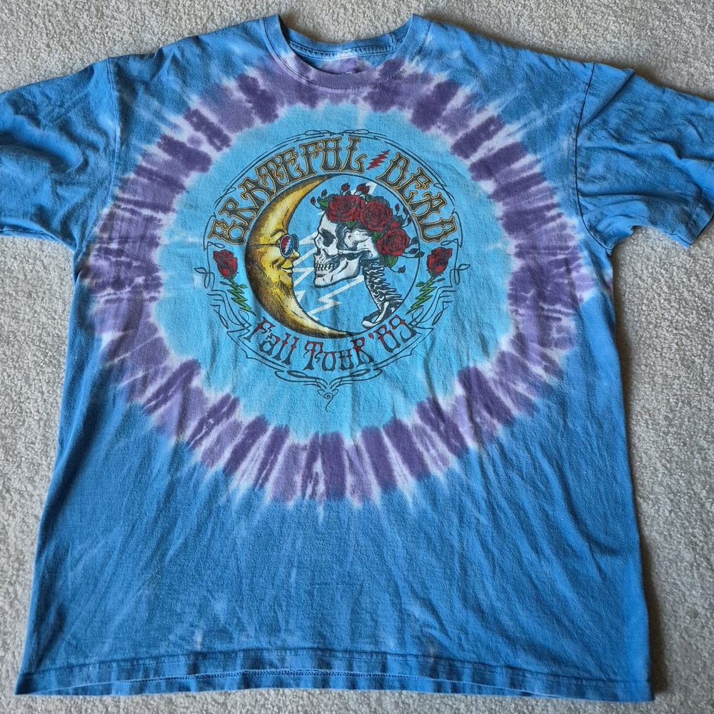 Grateful Dead Tie-Dye Band Tee with Moon & Skull Graphic - Blue/Purple/Red - Picture 5 of 5